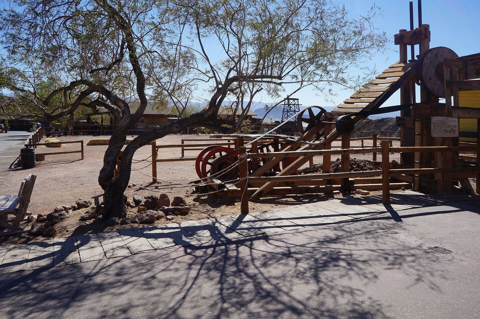 Old wooden buildings on the main street of Calico Ghost Town